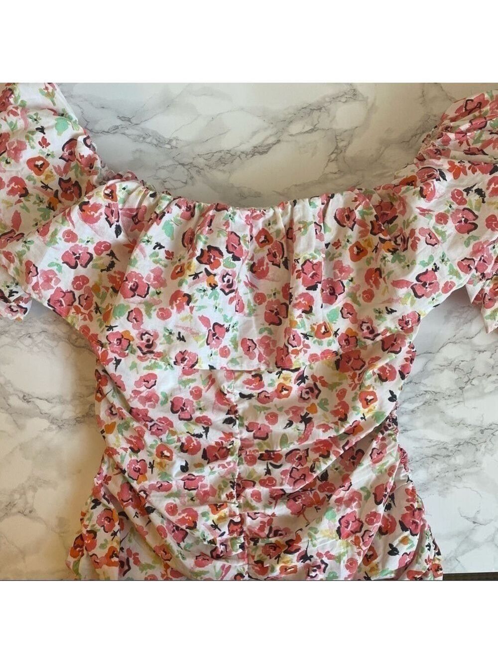 Zara Floral Ruffled Hem Ruched Mini Dress - Picture 5 of 12